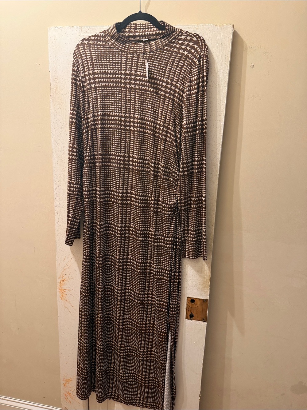 LOFT Brown Plaid Long Sleeve Maxi Dress